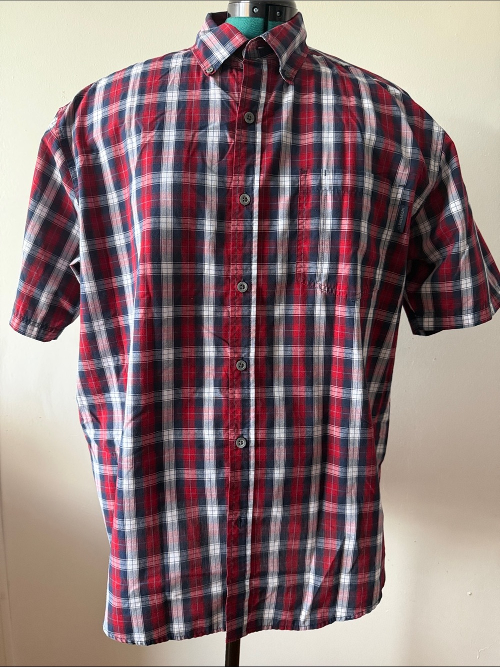 Wolverine Big And Tall XXL Plaid Short Sleeve Button Down Shirt Navy/Red Plaid